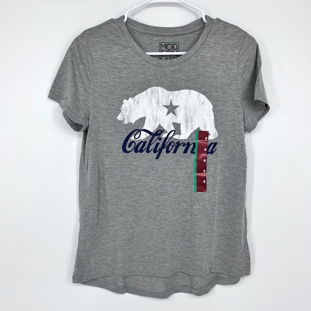 Modern Lux California Bear T-Shirt Women‎ Medium Heather Grey Graphic NEW